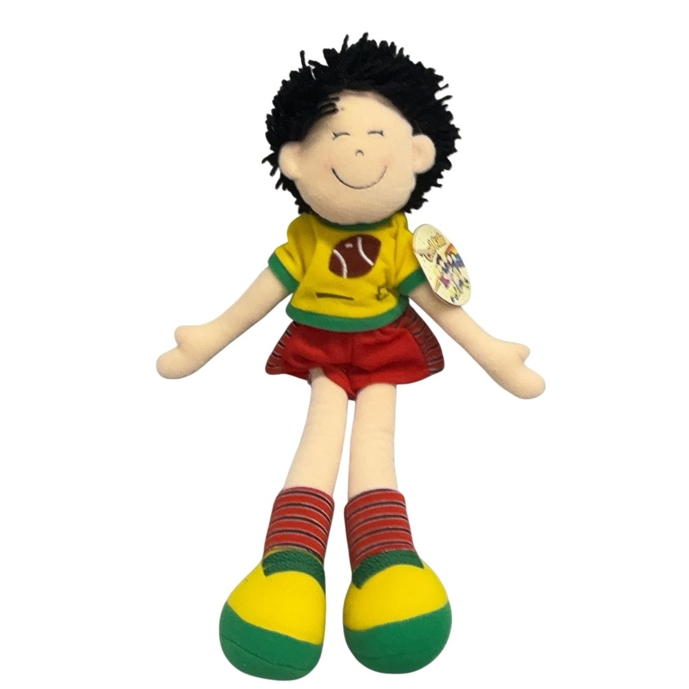Vintage 2001 Cool Kids Boy Cloth Doll Black Hair Football Shirt 14" Soft Body